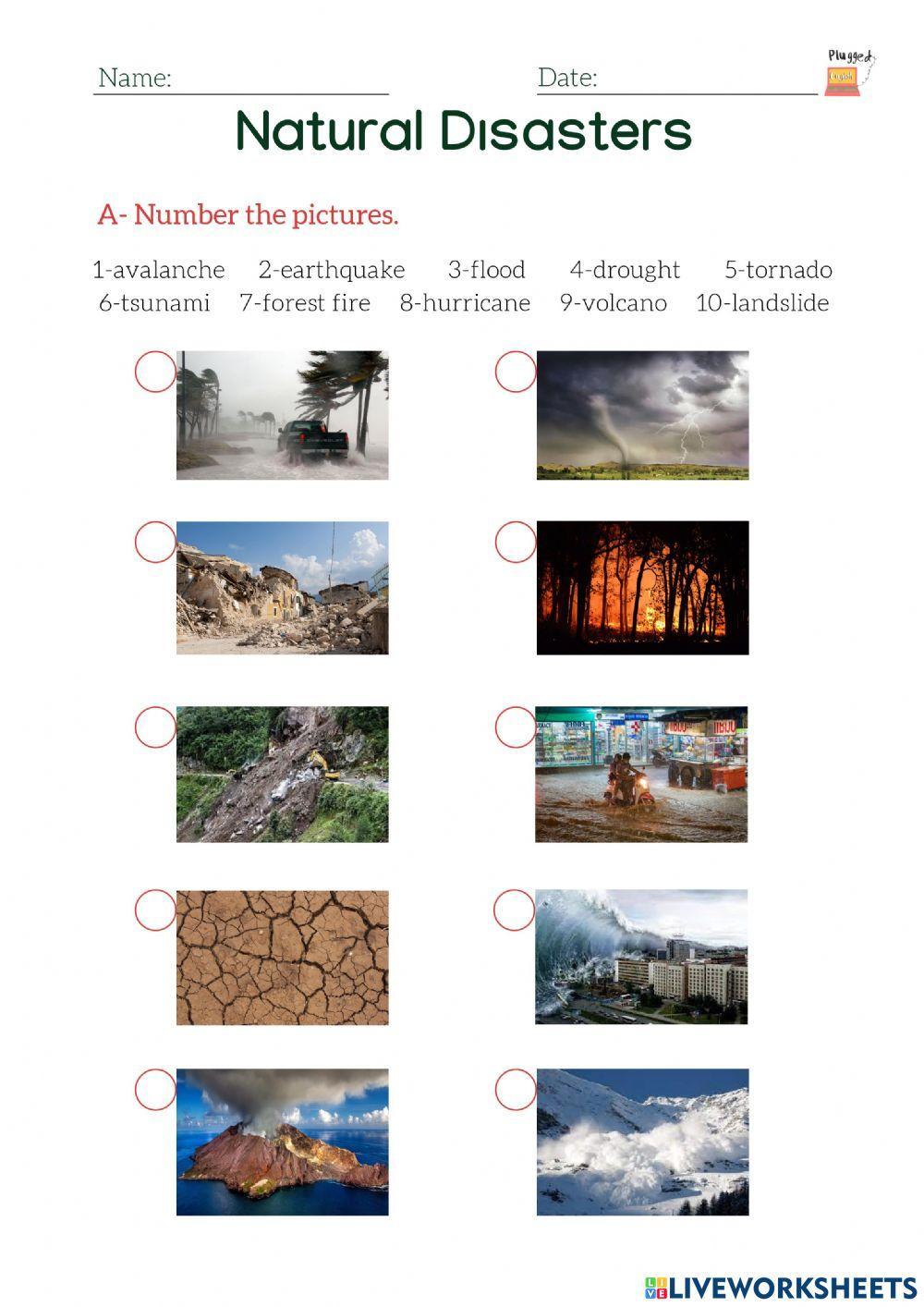 Natural diasters Match with the number