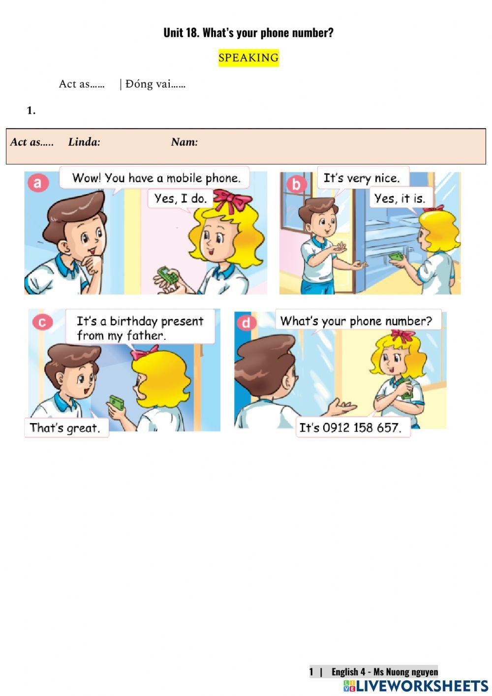 E4U18 (speaking) What's your phone number? -nuongnguyen