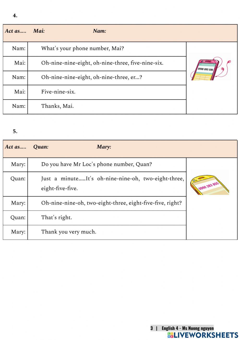 E4U18 (speaking) What's your phone number? -nuongnguyen