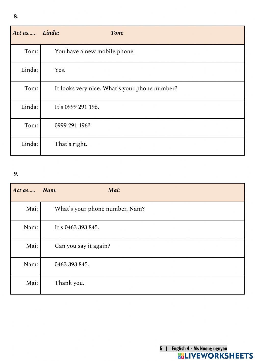 E4U18 (speaking) What's your phone number? -nuongnguyen