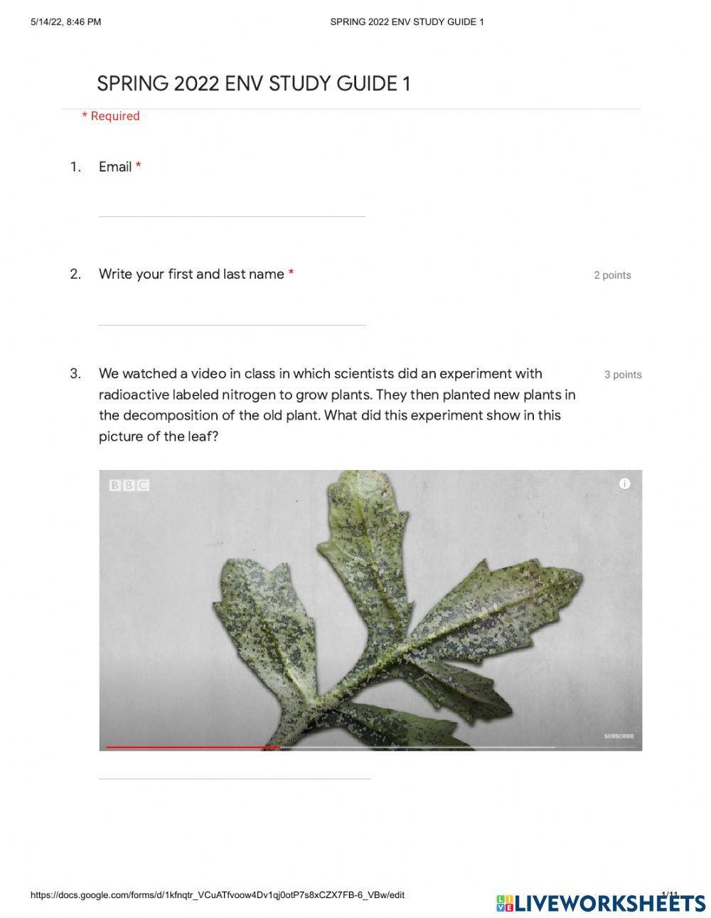 Environmental science study guide 1