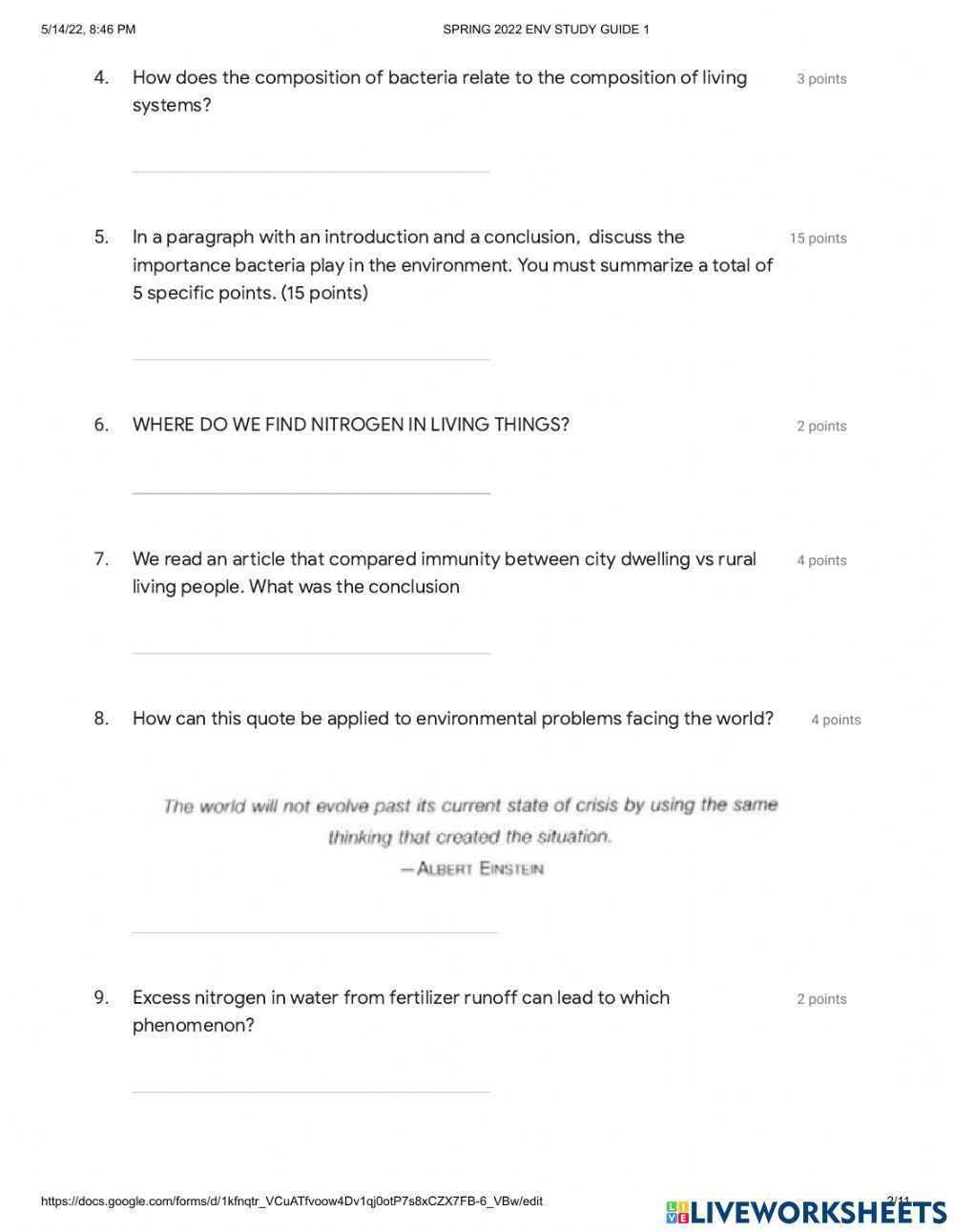 Environmental science study guide 1