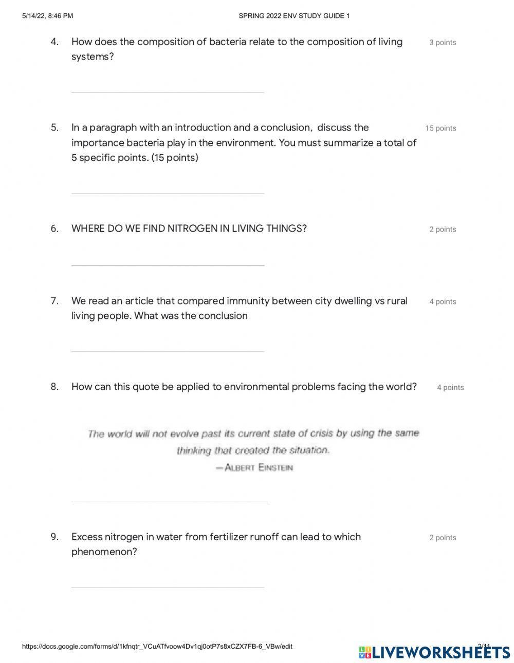 Environmental science study guide 1