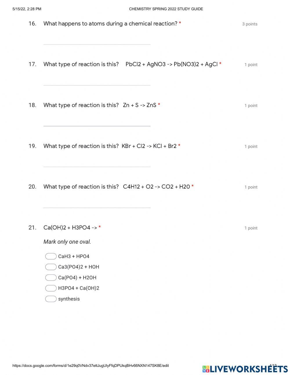 Chemistry sp 2022 study guide