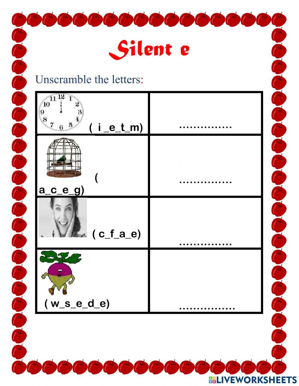Silent e activity for 1 | Live Worksheets