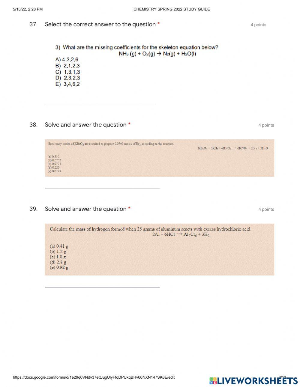 Chemistry sp 2022 study guide part 2