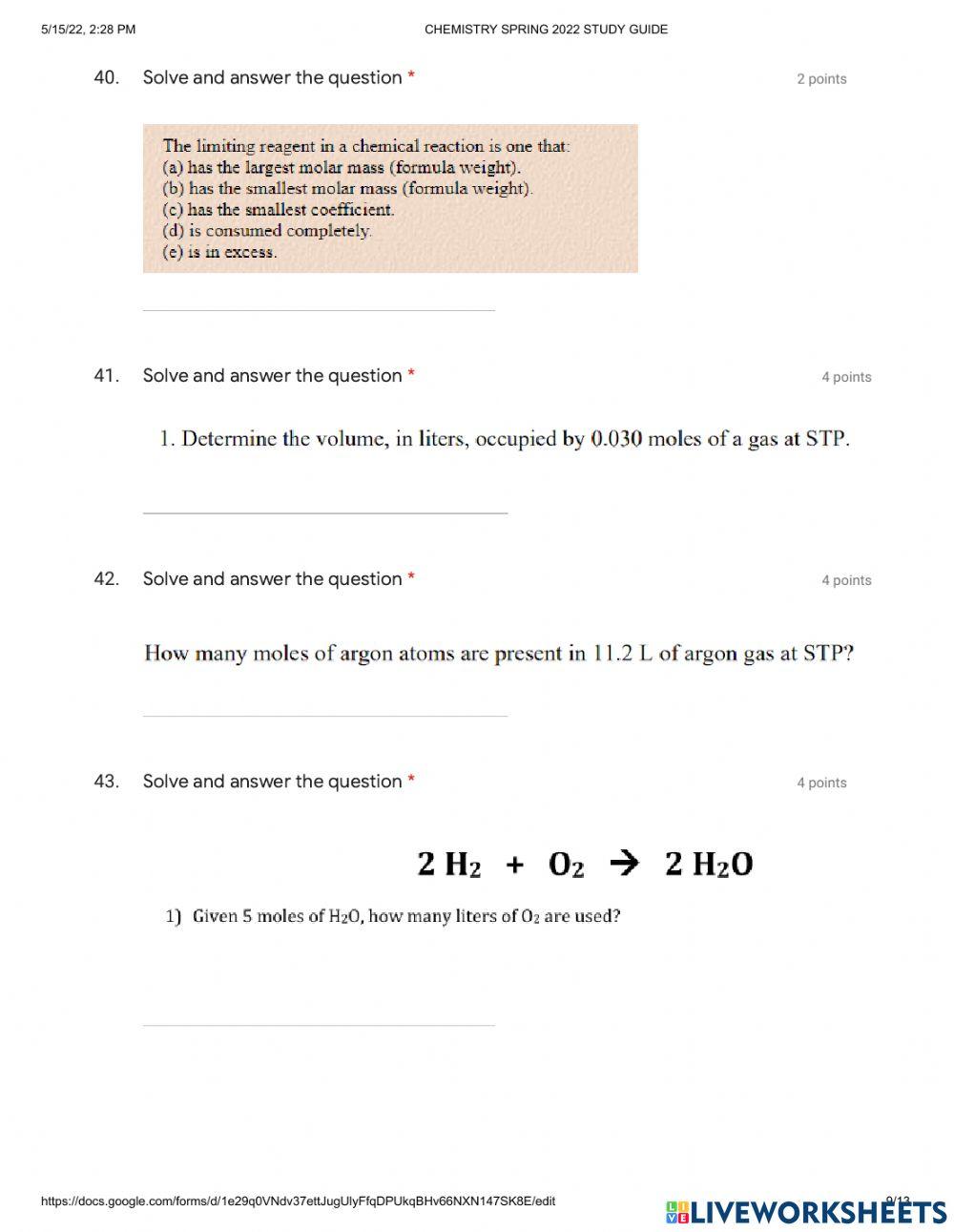 Chemistry sp 2022 study guide part 2