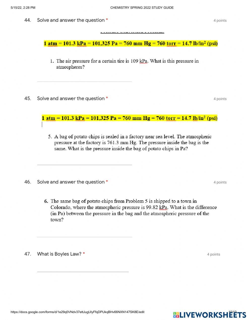 Chemistry sp 2022 study guide part 2