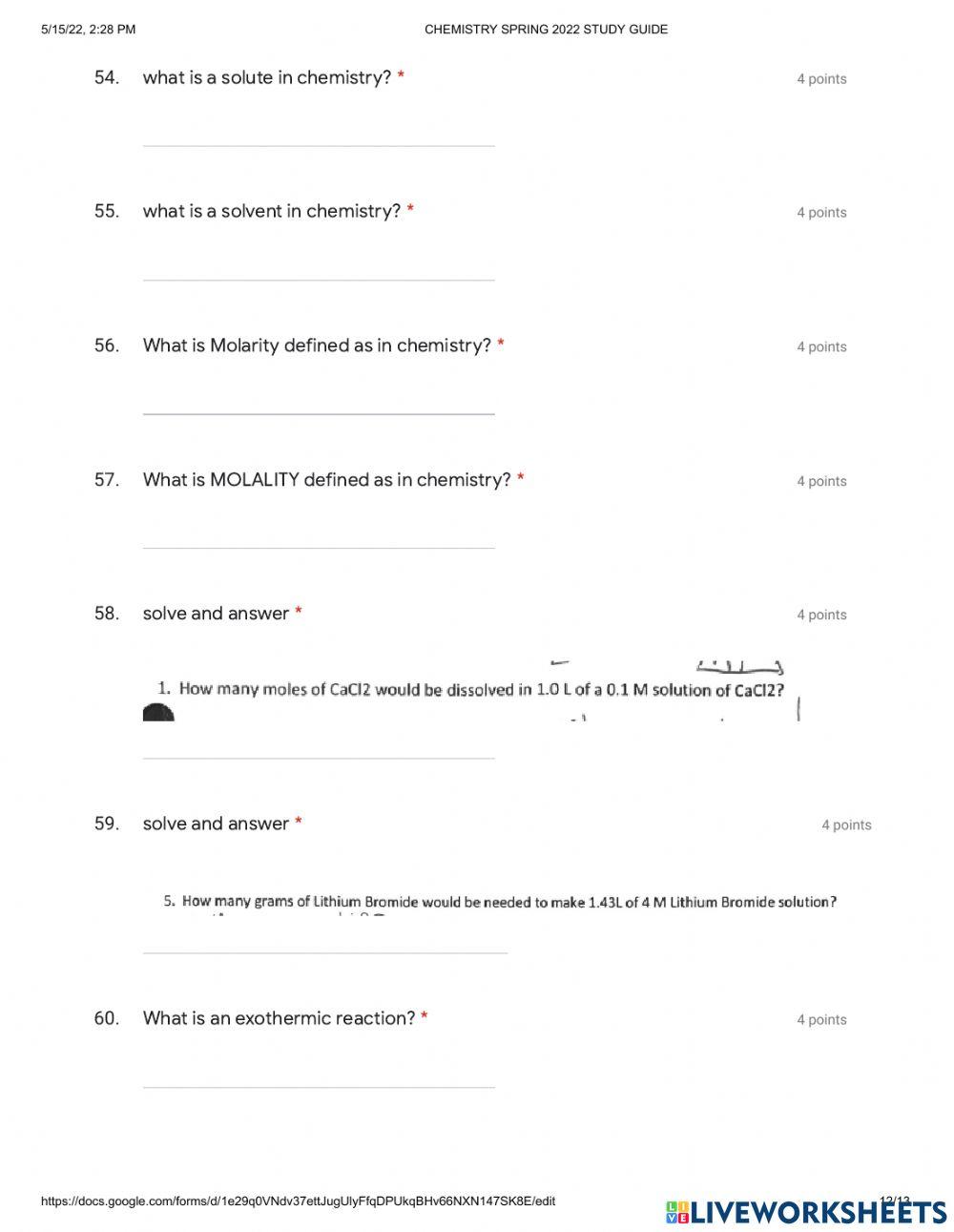Chemistry sp 2022 study guide part 2
