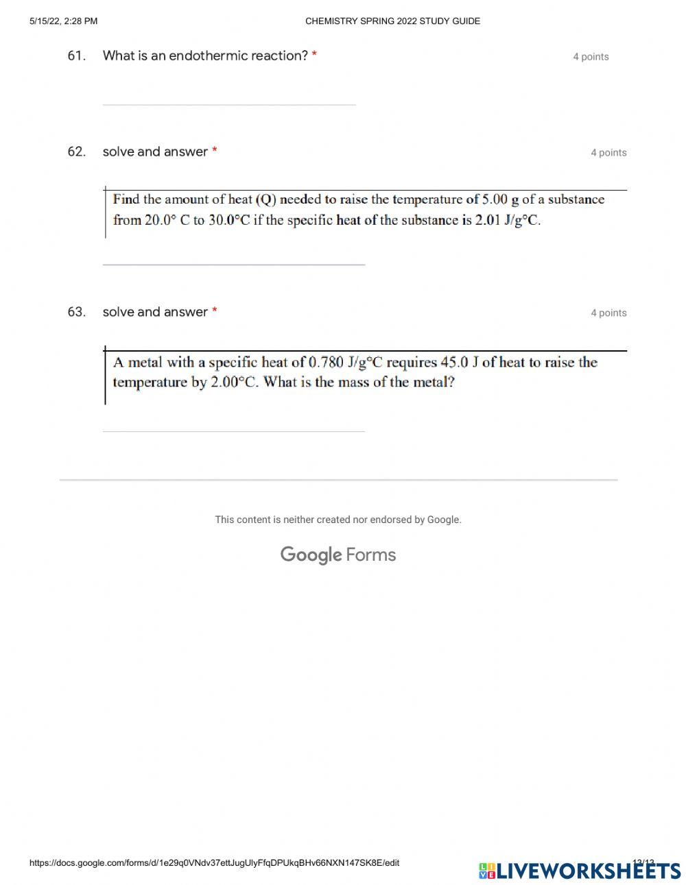 Chemistry sp 2022 study guide part 2
