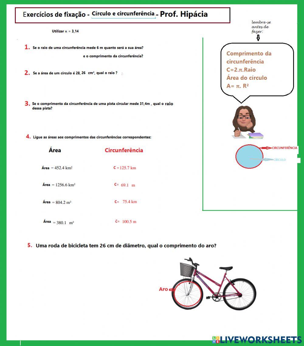 Círculo e circunferência - área e perímetro