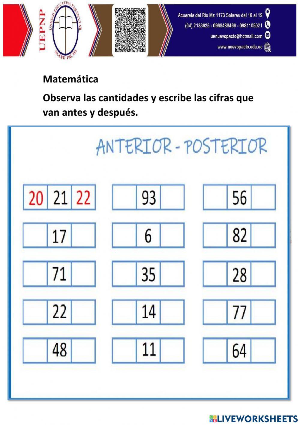 Números que van antes y después