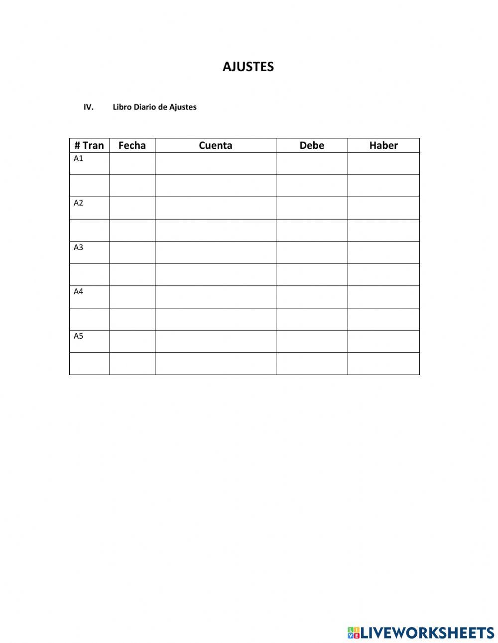 Diario General, Asientos de Ajuste y Balanza de Comprobación