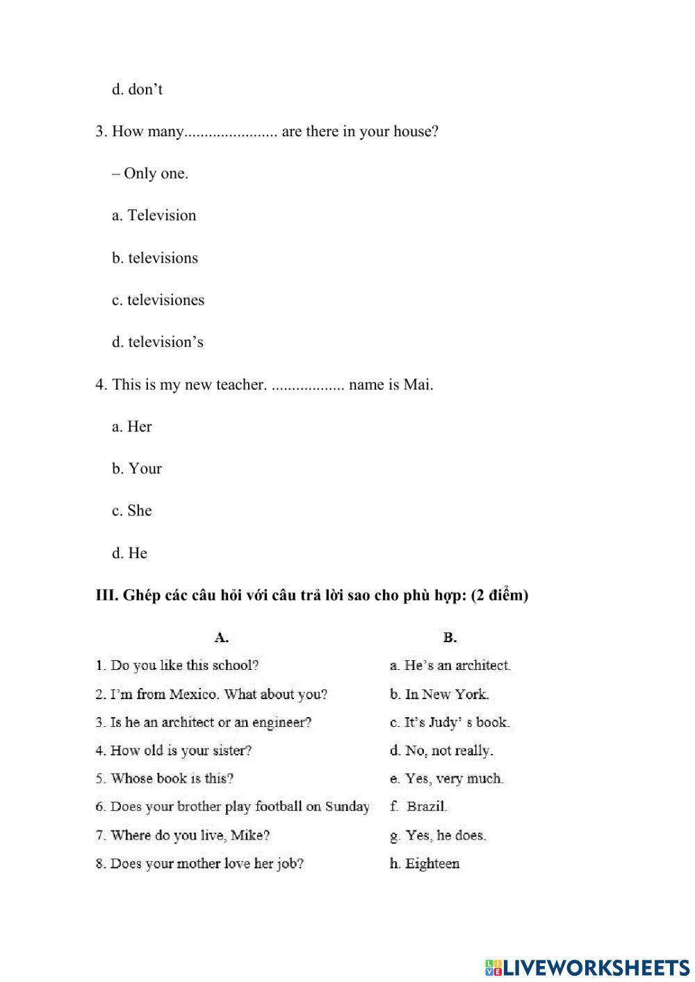 Đề luyện vào lớp 6 trường Lômônôxốp Hà Nội