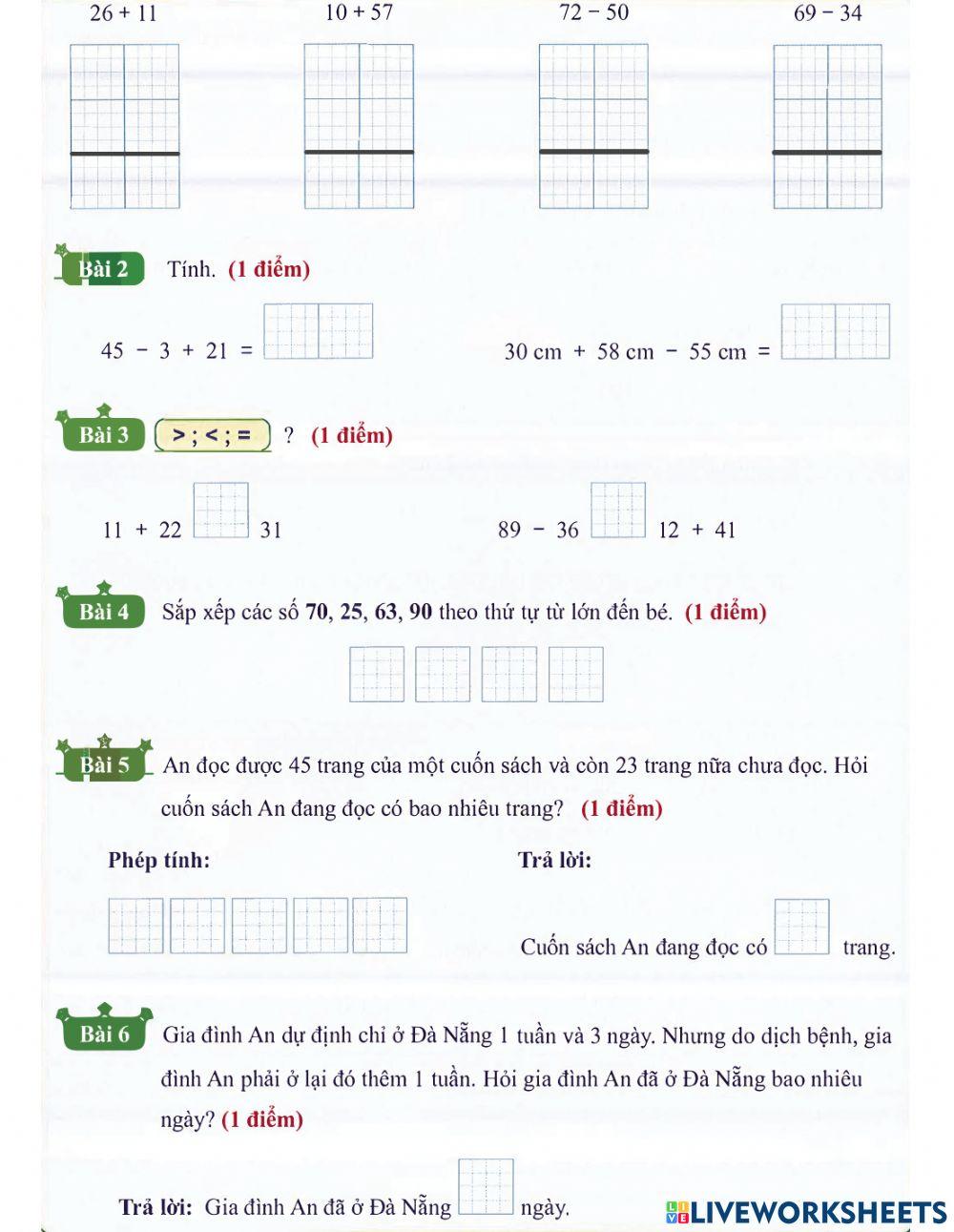Toán 1 lên 2: Đề khảo sát số 3