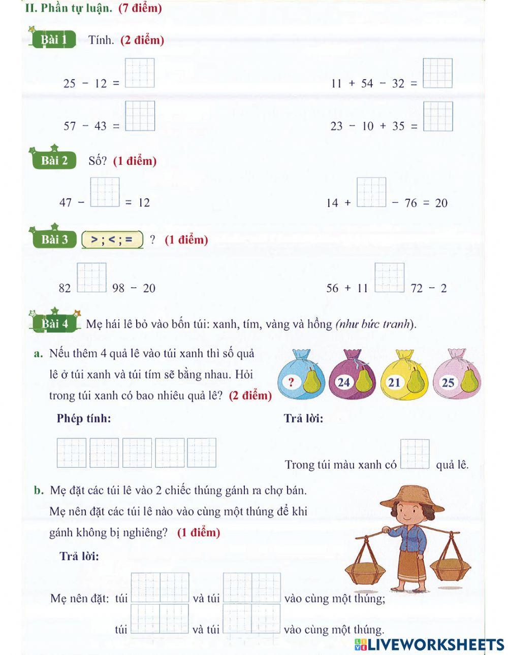 Toán 1 lên 2: Đề khảo sát số 4