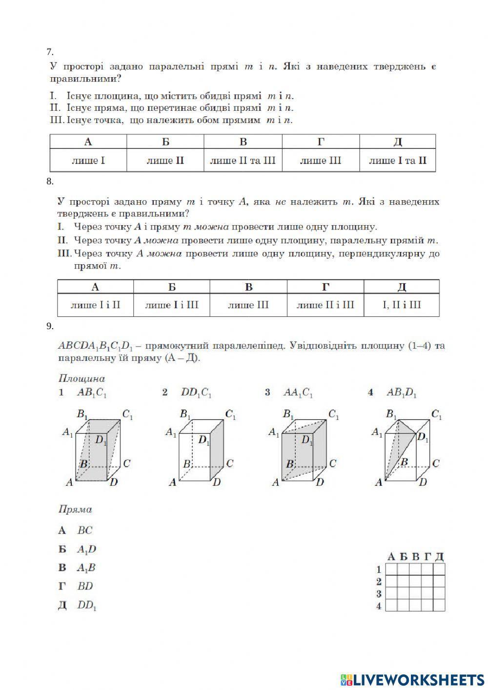 Взаємне розміщення прямих і площин у завданнях ЗНО2016-2021 рр
