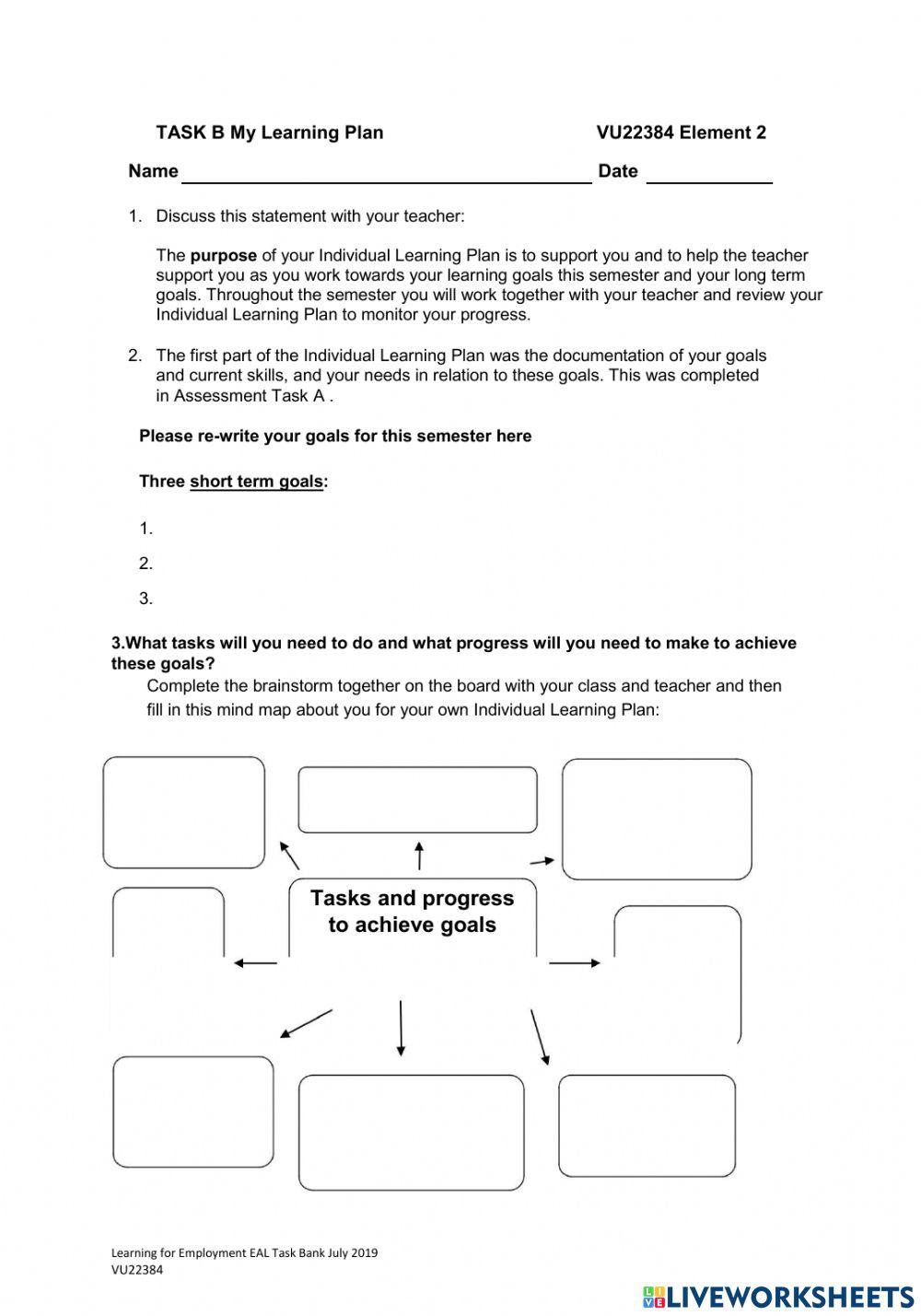 Task b my learning plan vu22358 element 2 online exercise for live