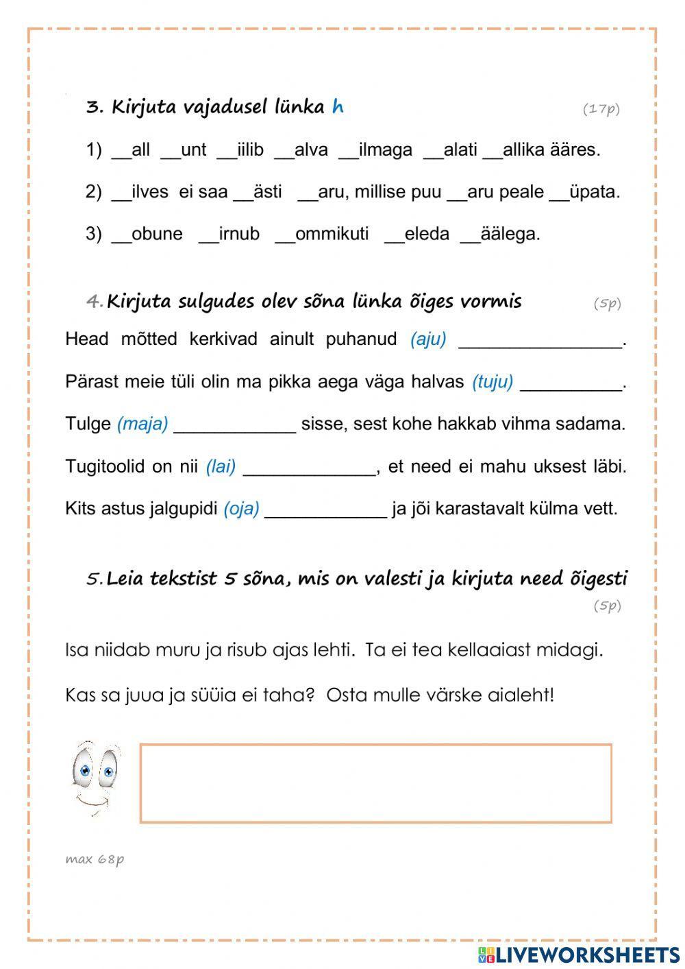 I ja j õigekiri, h sõna algul, sidesõnad