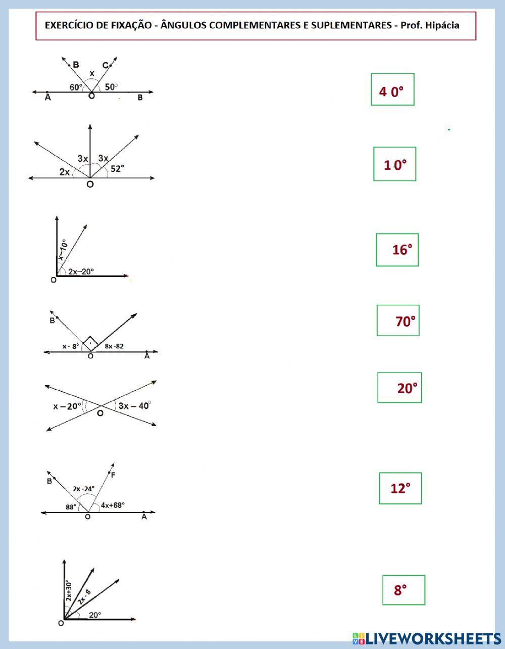 Ângulos complementares e suplementares