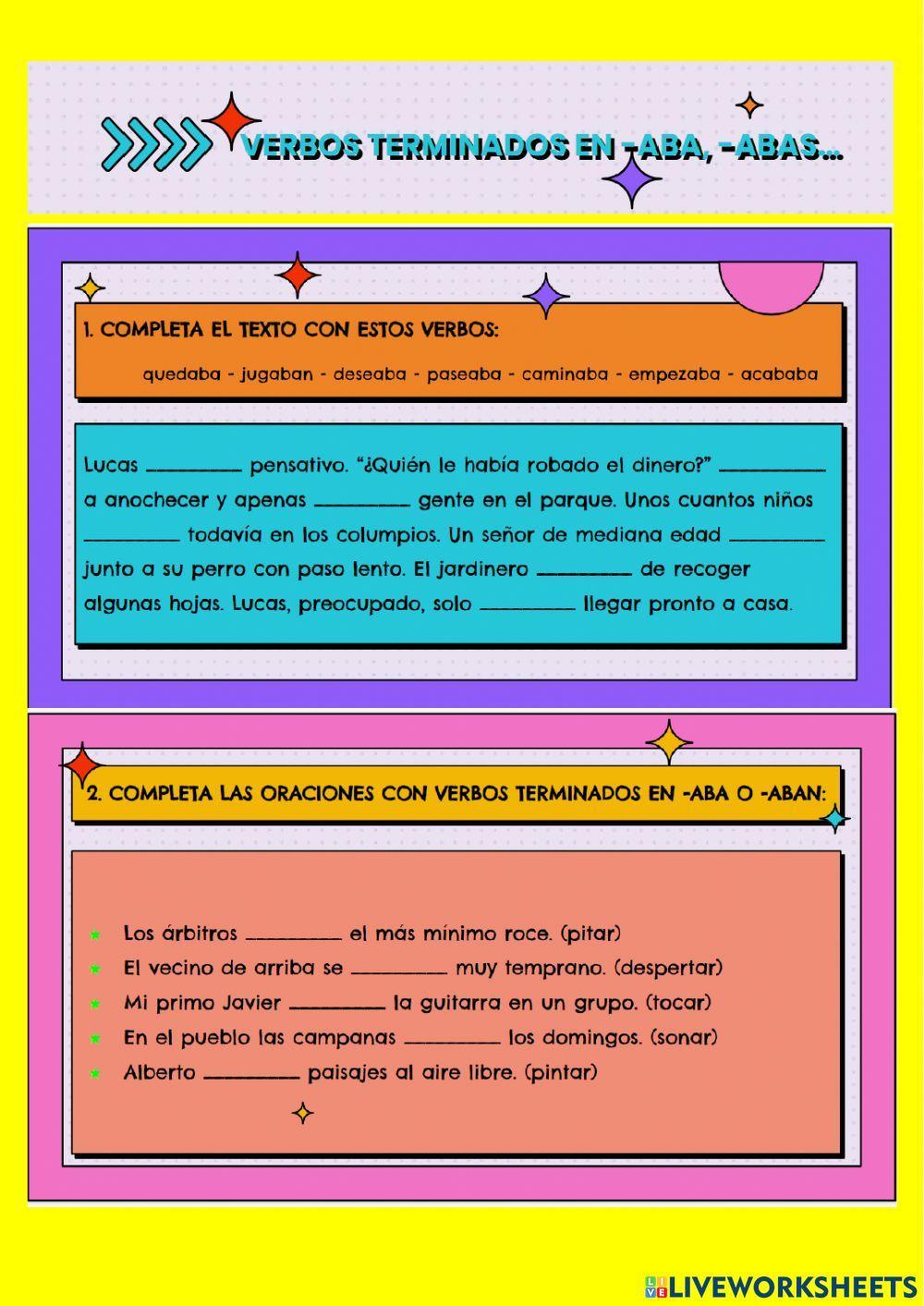 Verbos terminados en -aba, -abas...