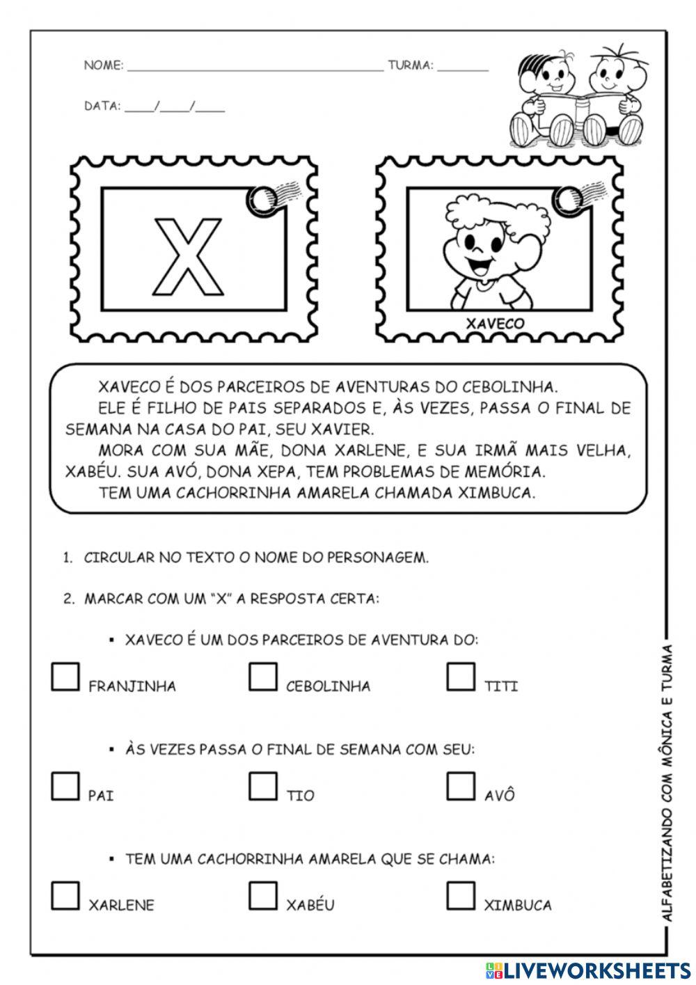 Interpretação de texto TURMA DA MONICA