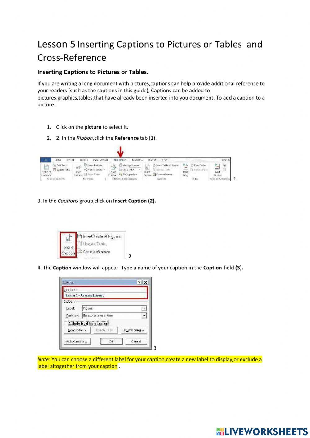 Lesson 5 Inserting Captions to Pictures or Tables  and Cross-Reference