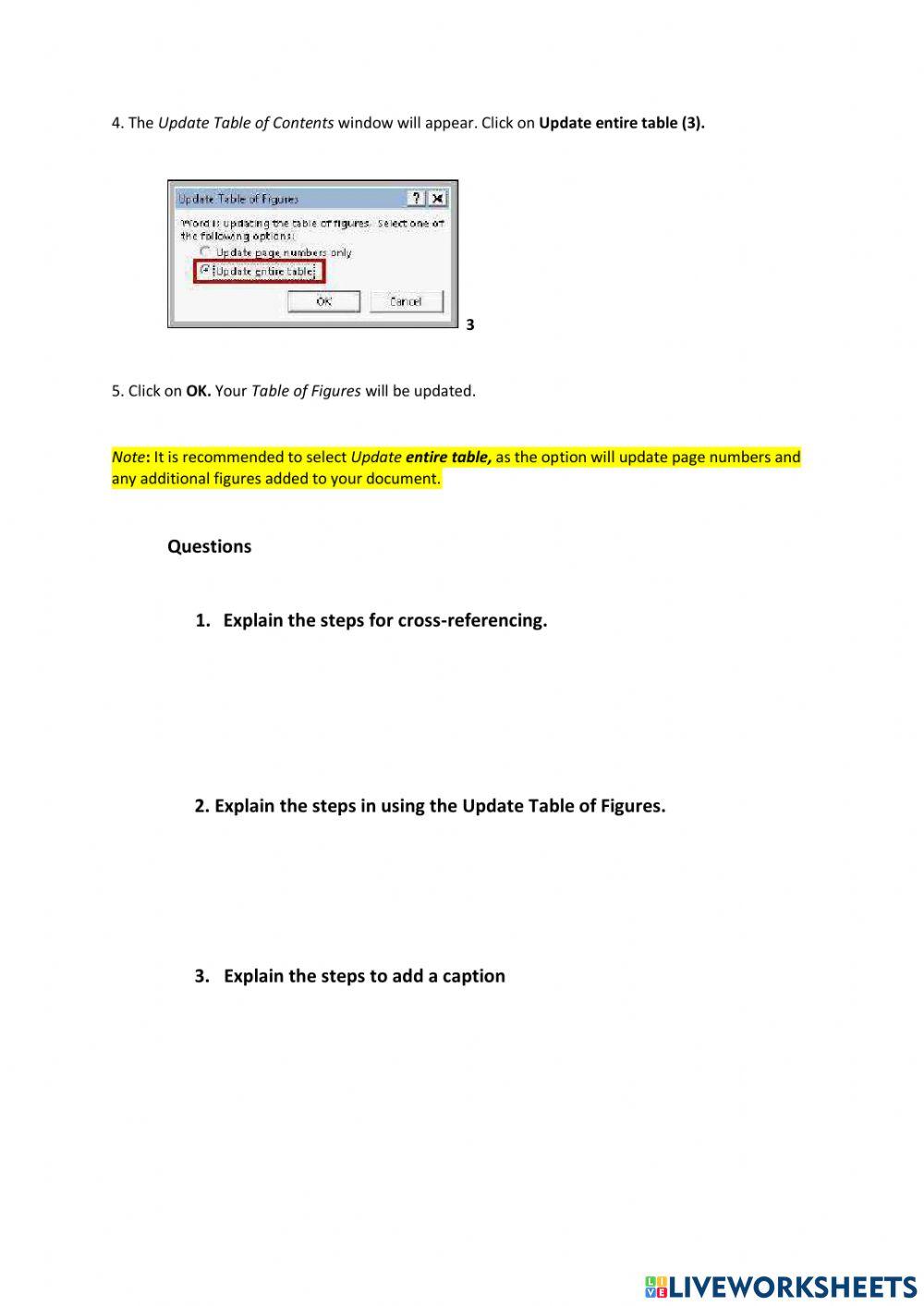 Lesson 5 Inserting Captions to Pictures or Tables  and Cross-Reference