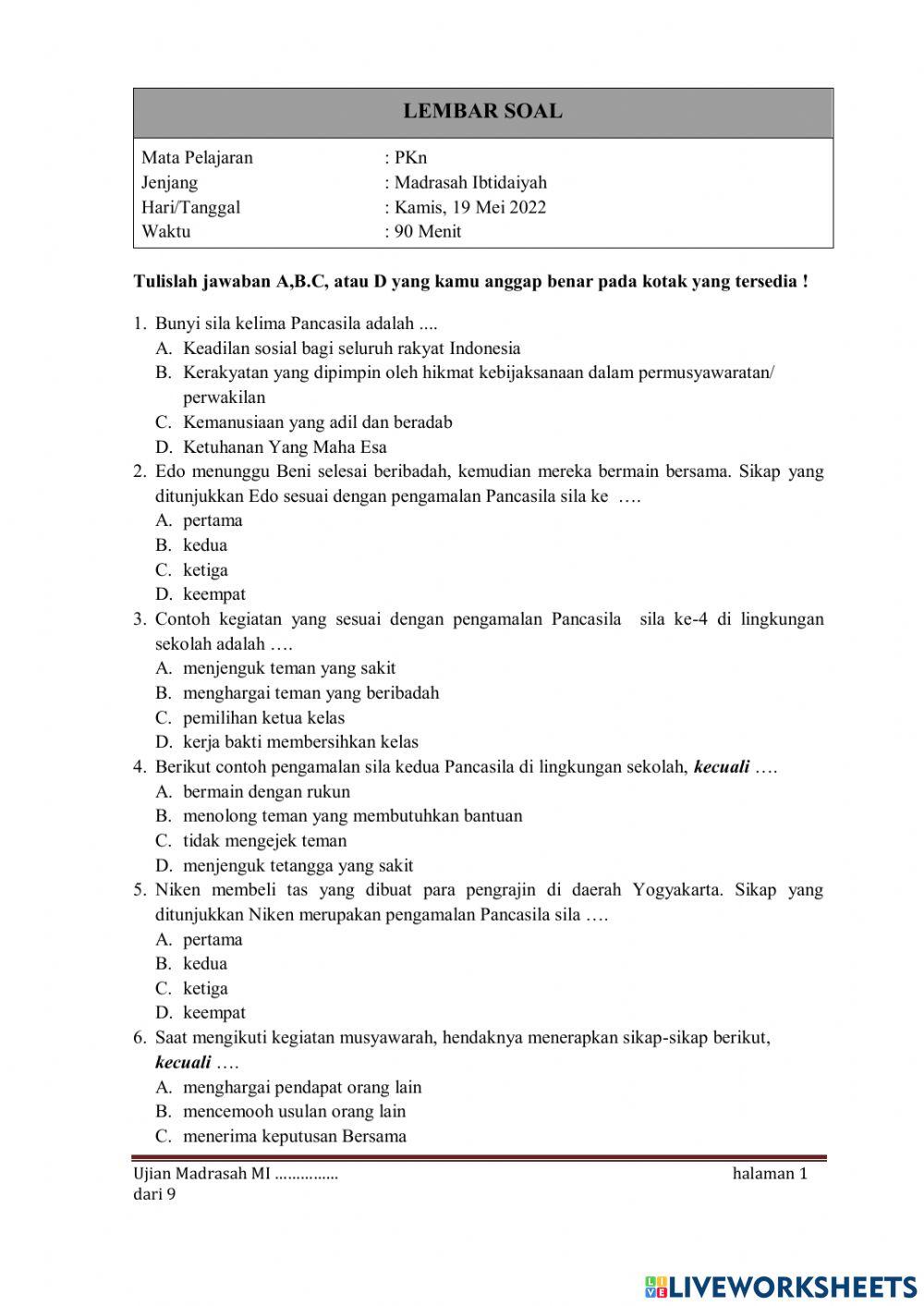 Um ppkn kelas 6 2022