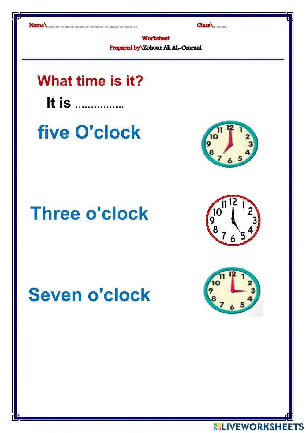 Oclock interactive worksheet Live Worksheets