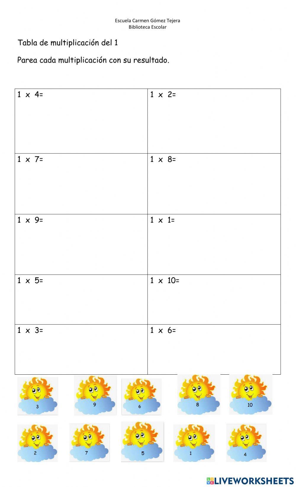 Tabla de multiplicar del 1