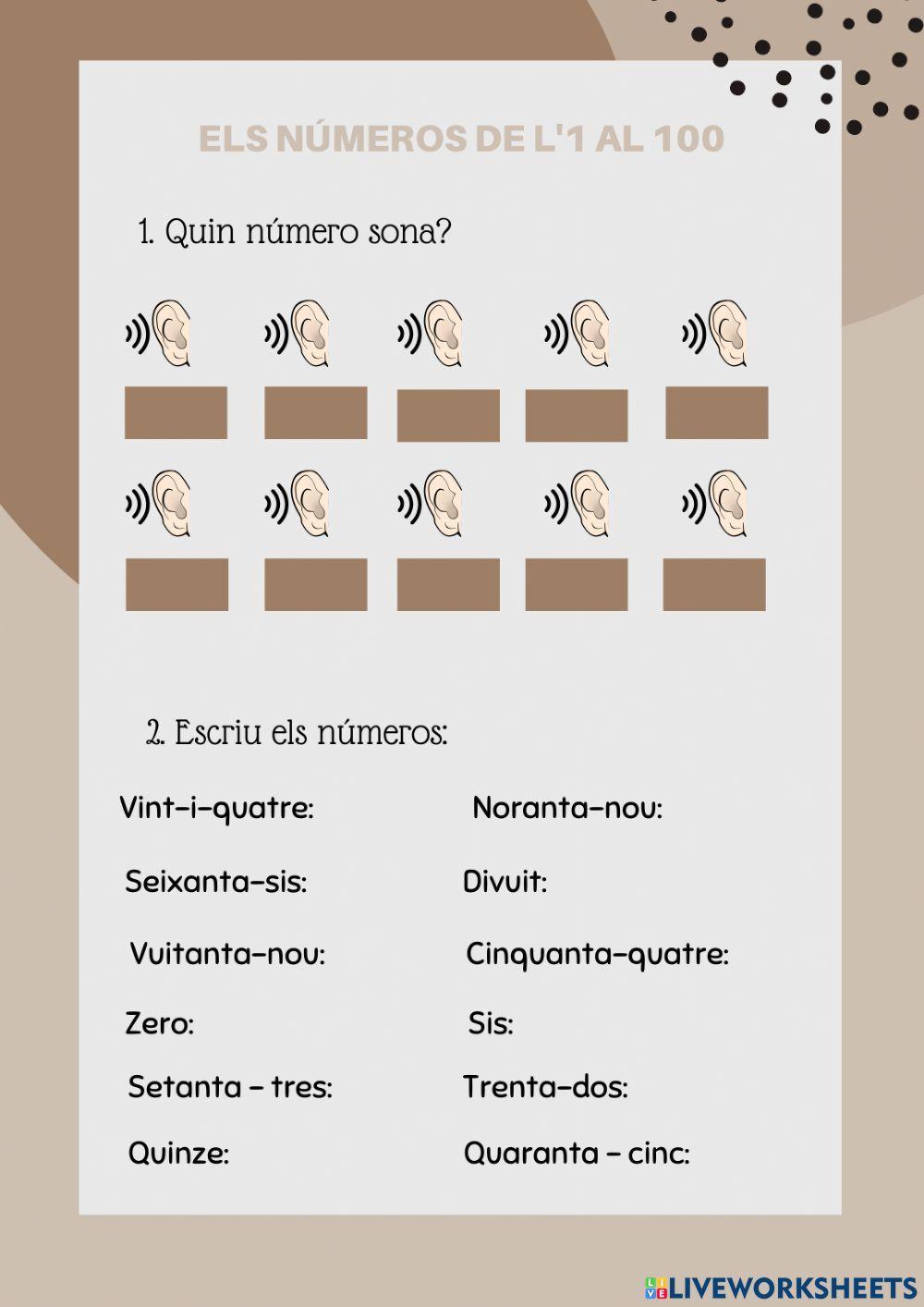 Els números de l'1 al 100