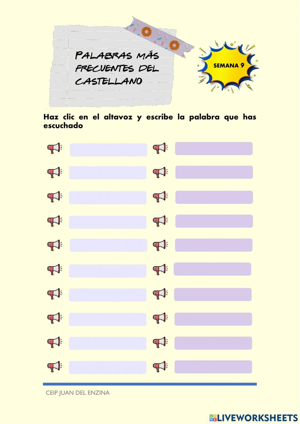 Palabras más frecuentes del castellano 9