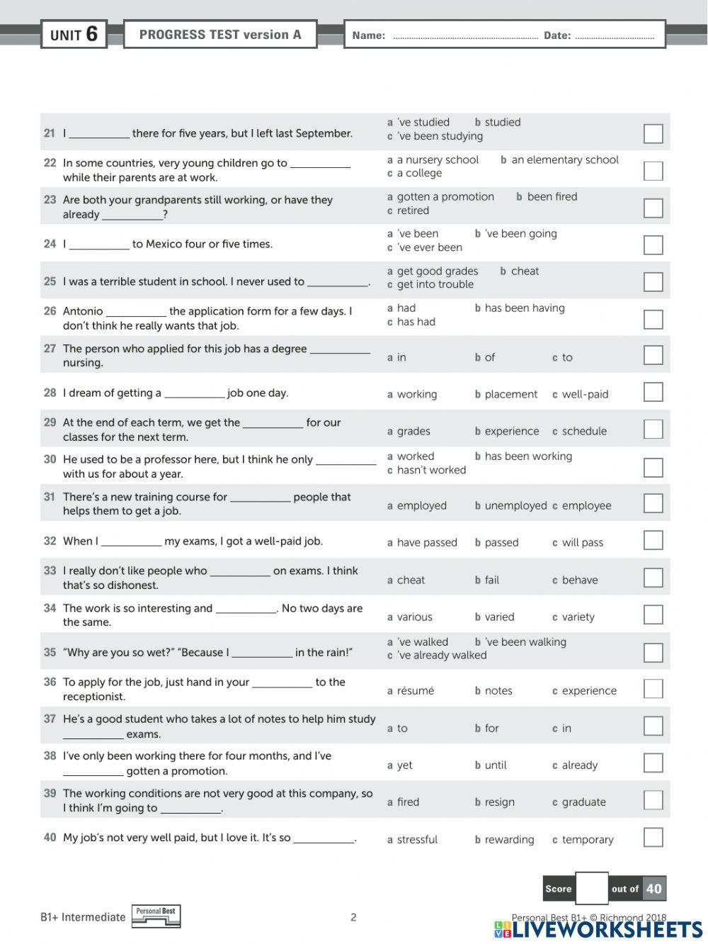 progress test B1+ unit 7 