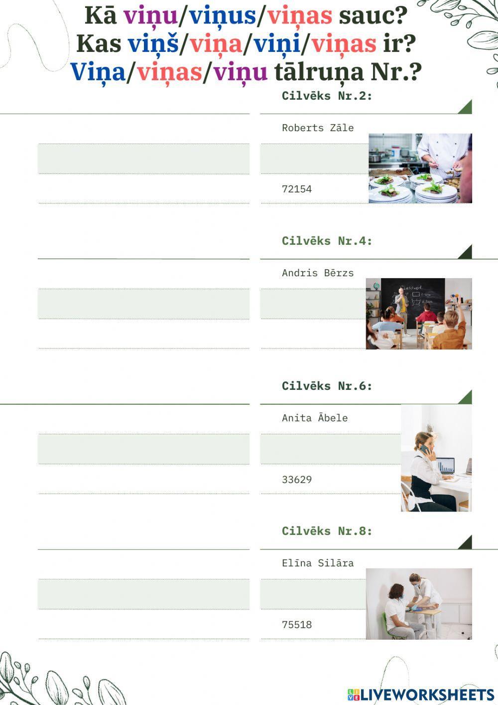 Vārds, profesija, tālrunis