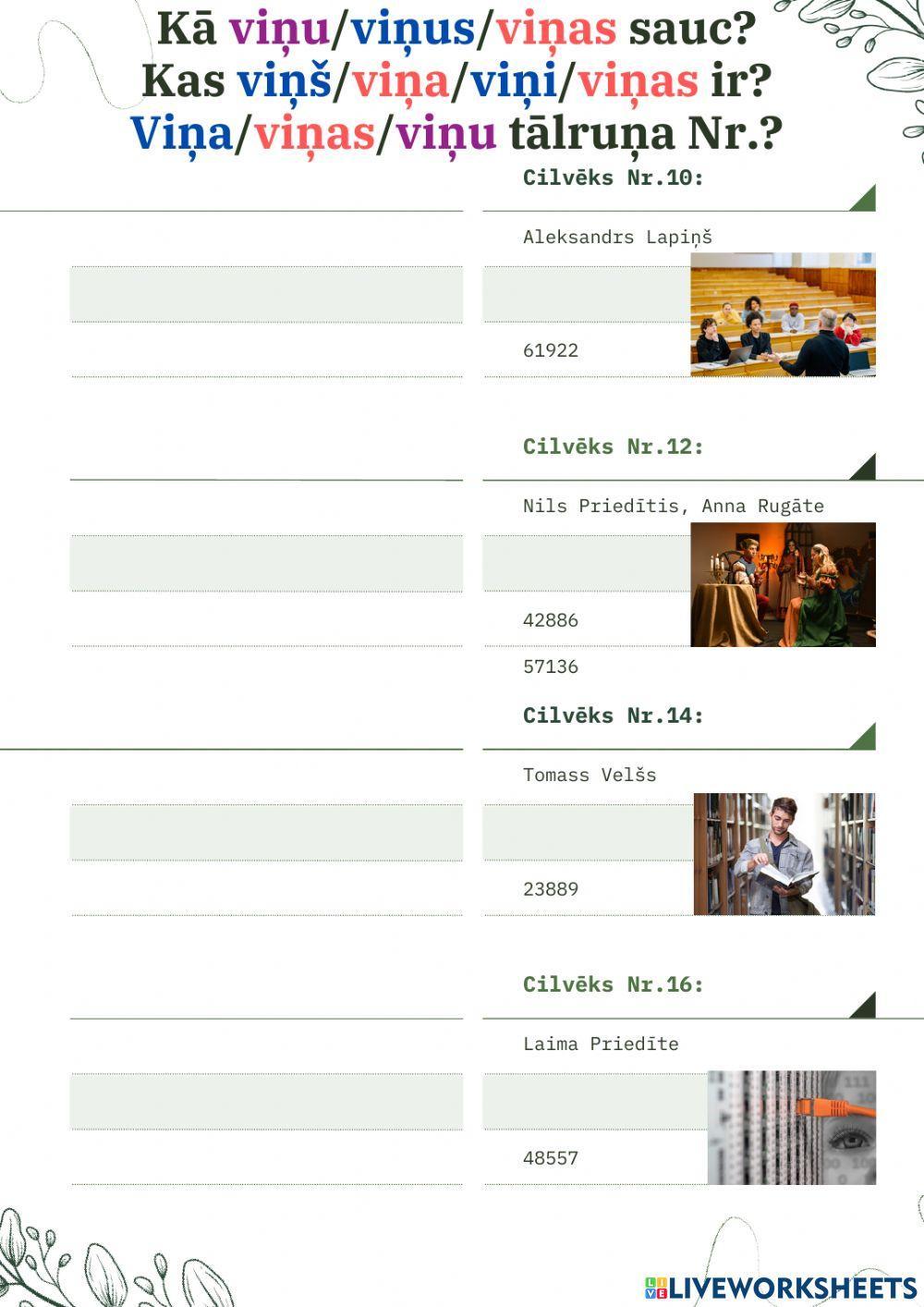 Vārds, profesija, tālrunis