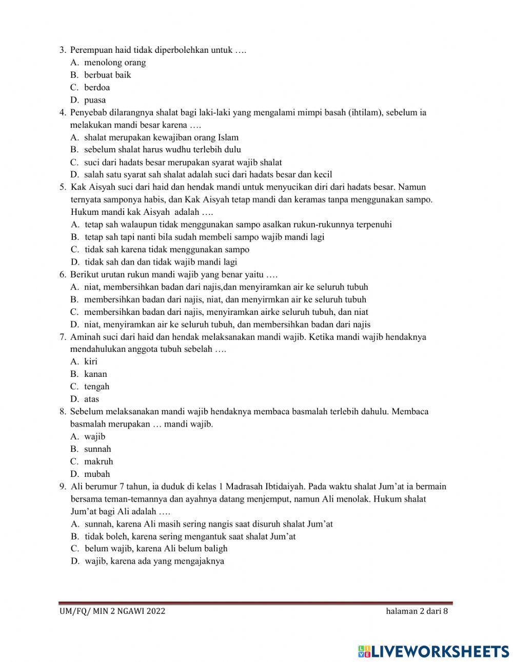 Soal ujian  fikih 2022