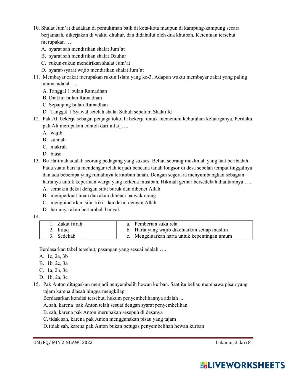Soal ujian  fikih 2022
