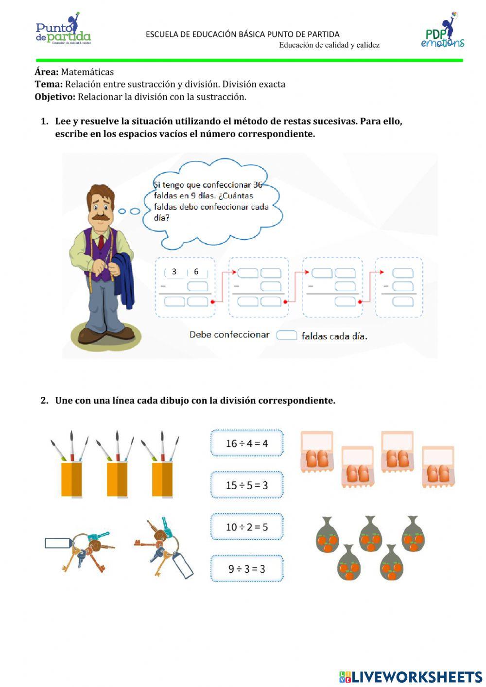 Relación de sustracción y divisón