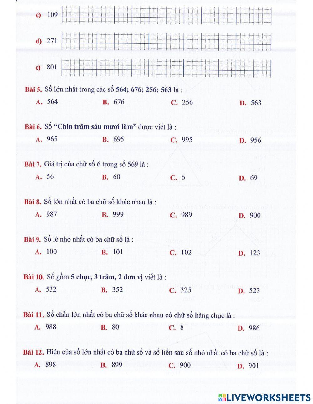 Toán 2 lên 3 - Dạng 3: Đọc, viết các số có ba chữ số