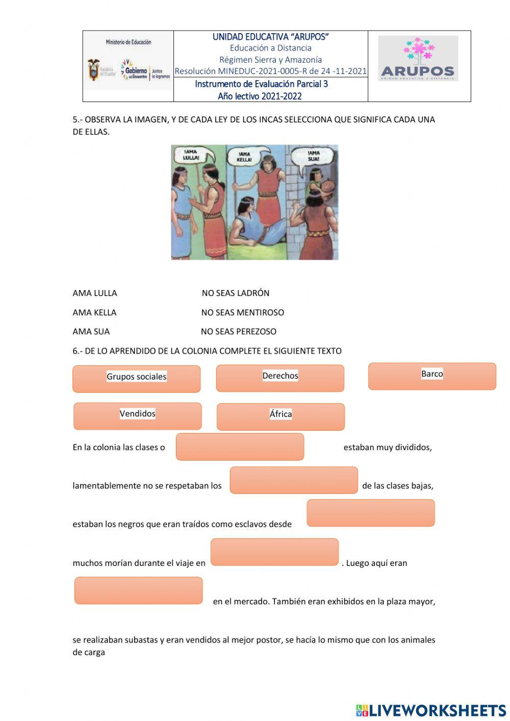 Evaluación quimestral ciencias sociales