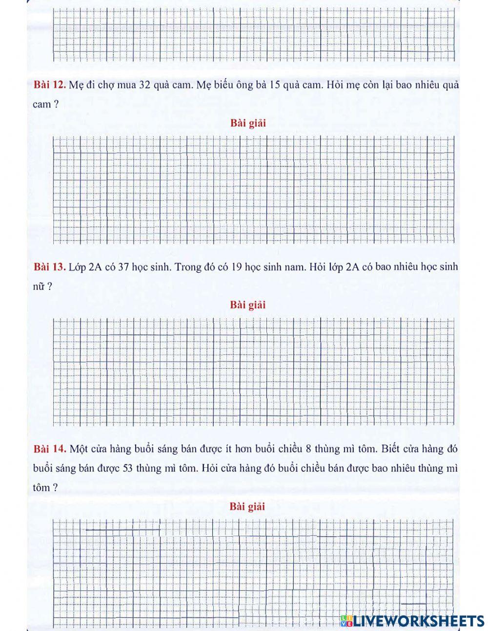 Toán 2 lên 3 - Dạng 5: Toán có lời văn (bài 1 đến bài 28)