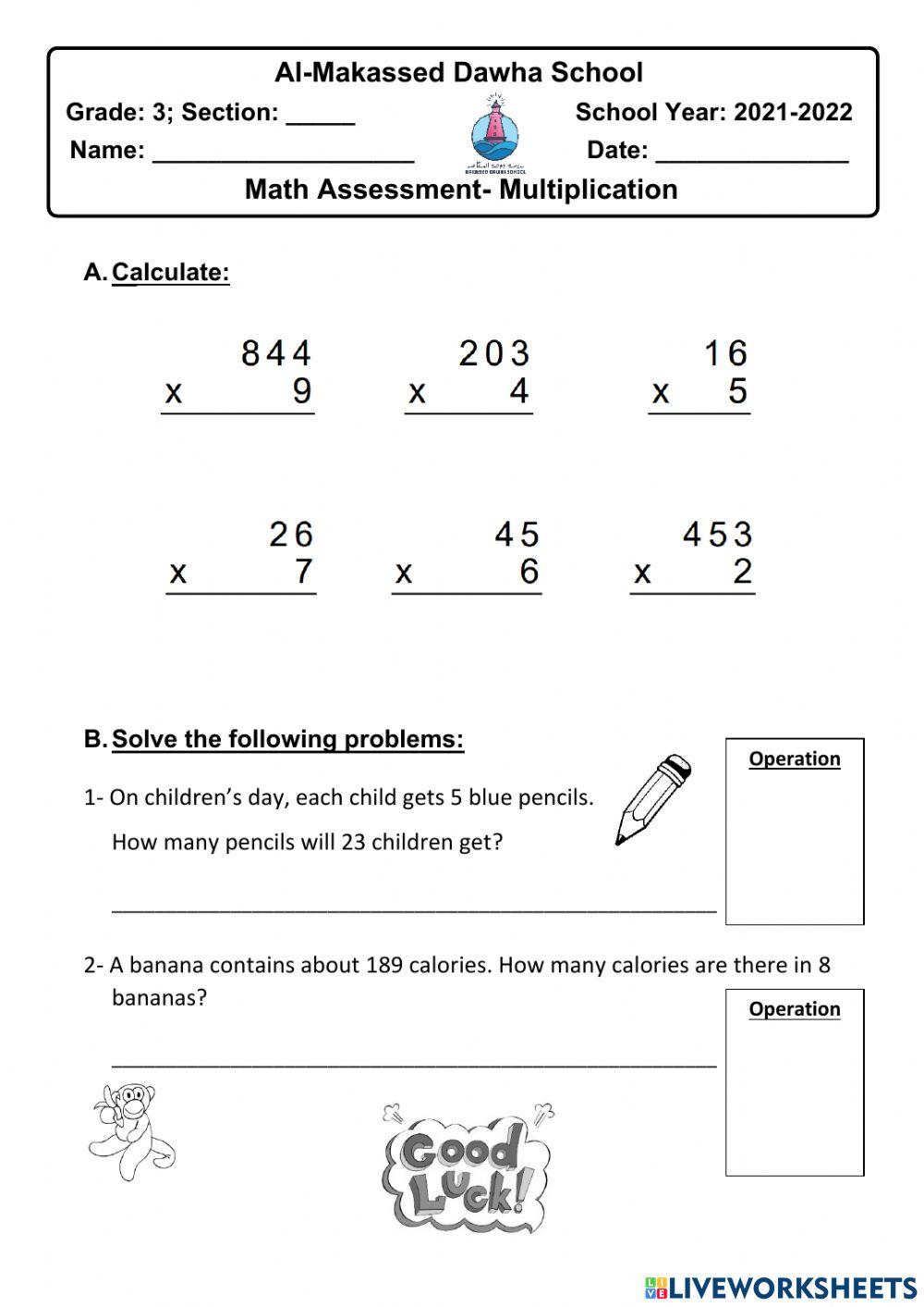 Math Quiz online activity for 3 | Live Worksheets