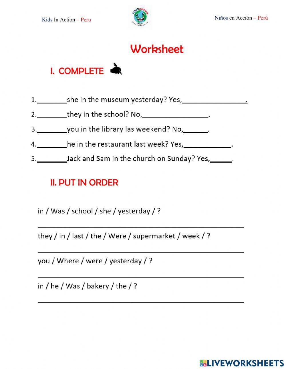 Worksheet Starters A1.2 Class 4