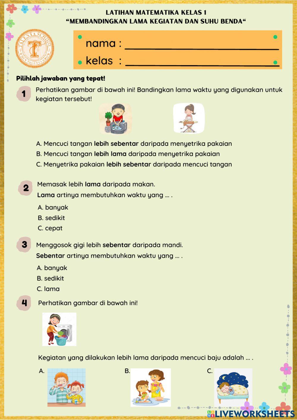 Contoh soal kegiatan lama kelas 1
