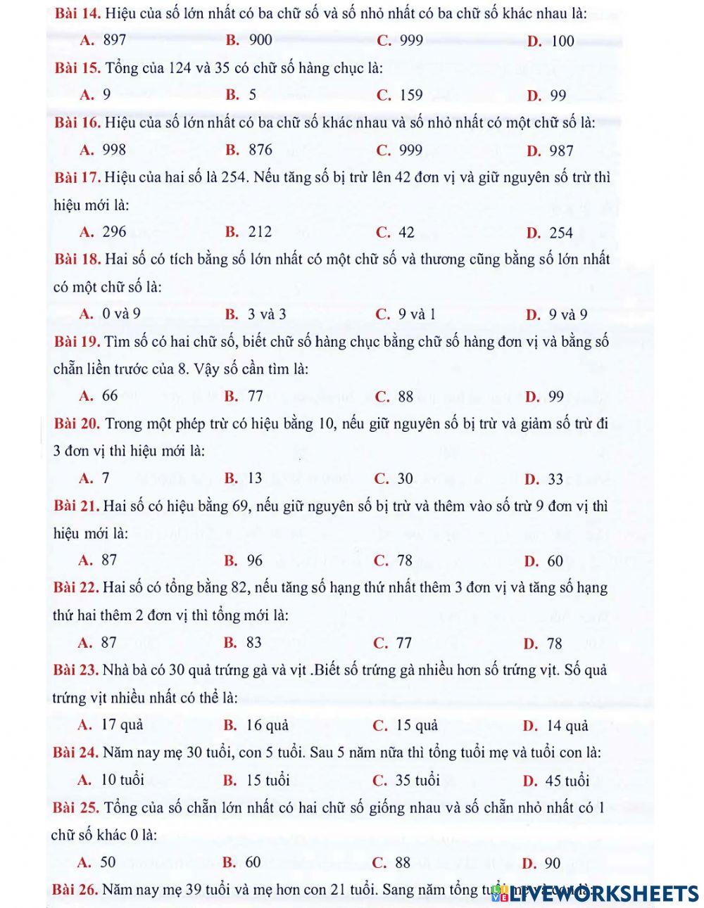 Toán 2 lên 3 - Dạng 8: Các bài toán nâng cao