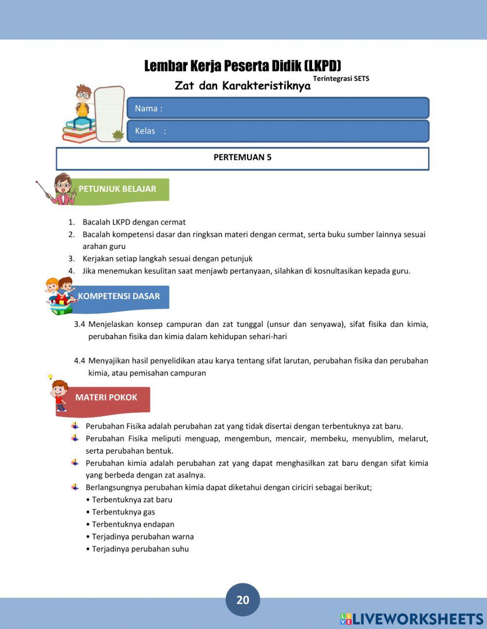 LKPD 5 Zat dan Karakteristiknya