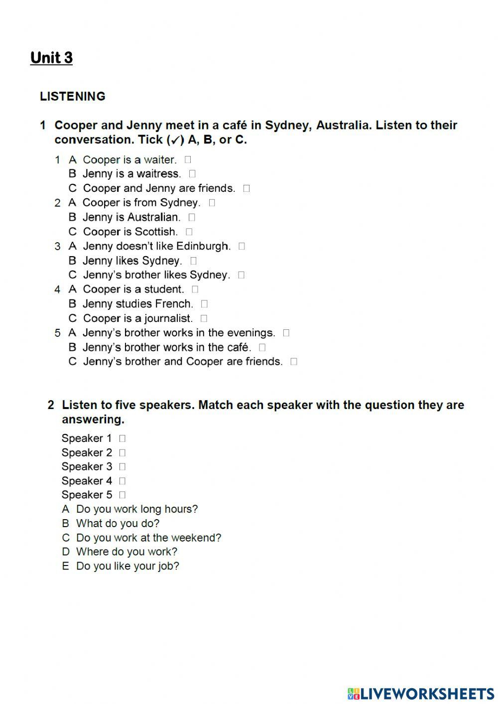 Listening English File Elementary Test 3