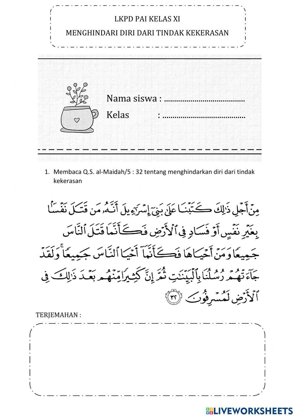 LKPD PAI-Kelas XI-Menghindari kekerasan