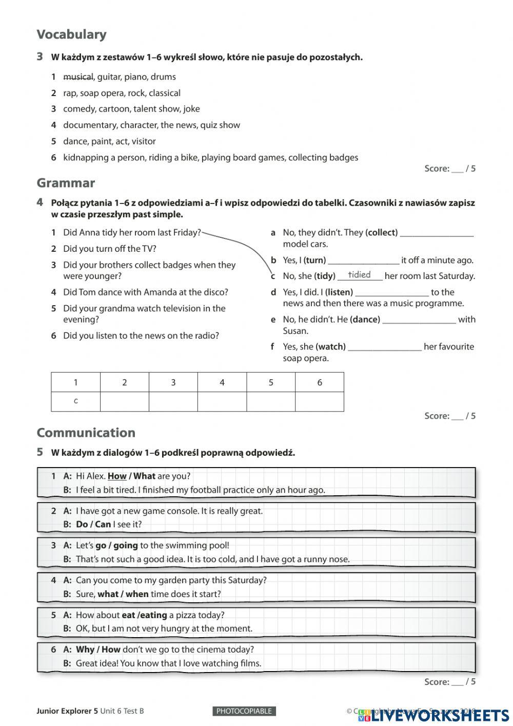 Junior explorer 5 Unit 6